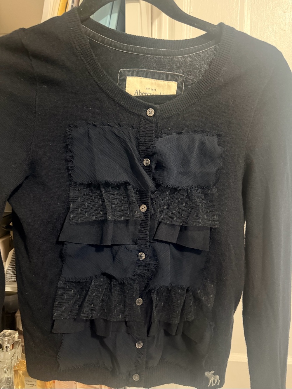 Abercrombie & Fitch Black Ruffle Front Cardigan